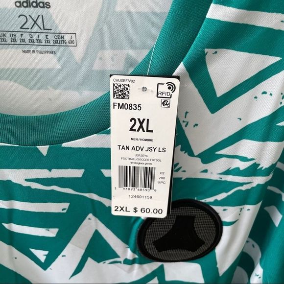 Adidas Sz 2XL Long Sleeve Jersey Green/White - Picture 6 of 7